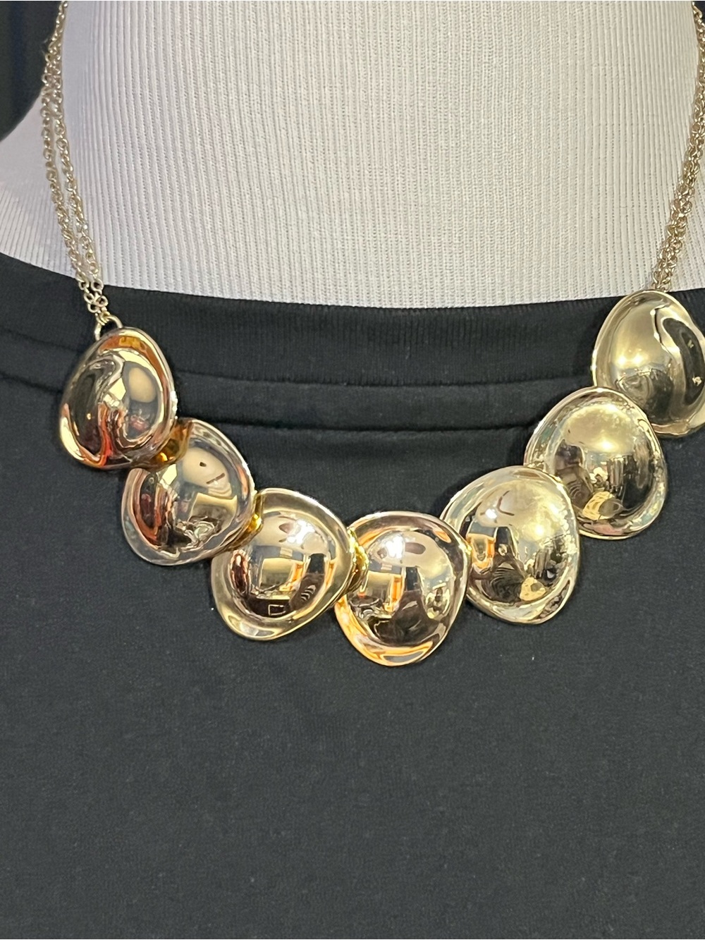 Fashion Jewelry Gold-Tone Curved Disc Bib Necklace